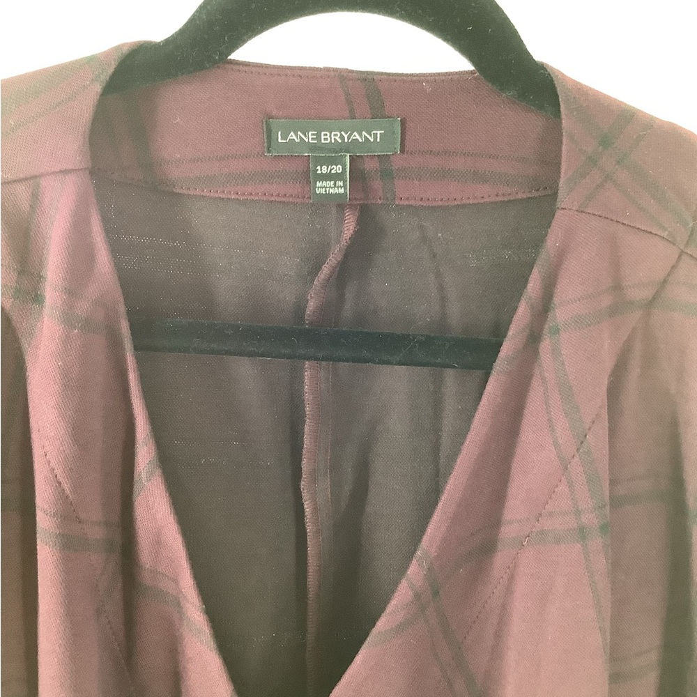 Lane Bryant Size 18 - 20 long Blazer / Duster purple & Black plaid Pockets EUC. - Picture 5 of 13